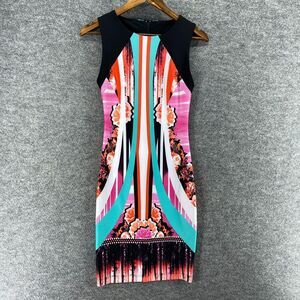 Bisou Bisou Dress Women 2 Black Striped Shift Midi Zipper Lined Sleeveless